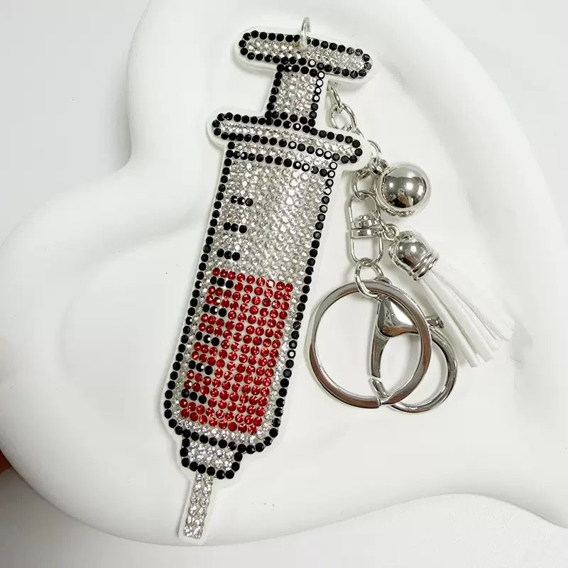 Nurse Gift Bling Rhinestone Syringe Keychain Medical Bag Charm