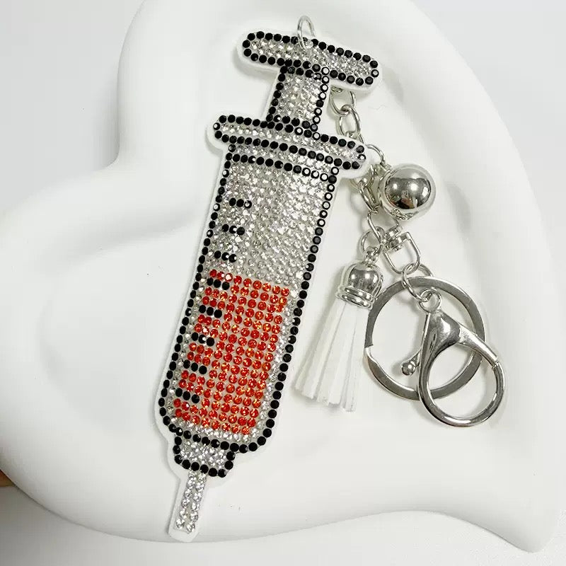 Nurse Gift Bling Rhinestone Syringe Keychain Medical Bag Charm