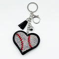 Heart Shaped Sports Rhinestone Keychain, Bling Crystal Baseball Basketball Football Soccer Volleyball Keyring with Tassel Bell, Cute Sports Fan Bag Charm Accessory Gift for Women Girls