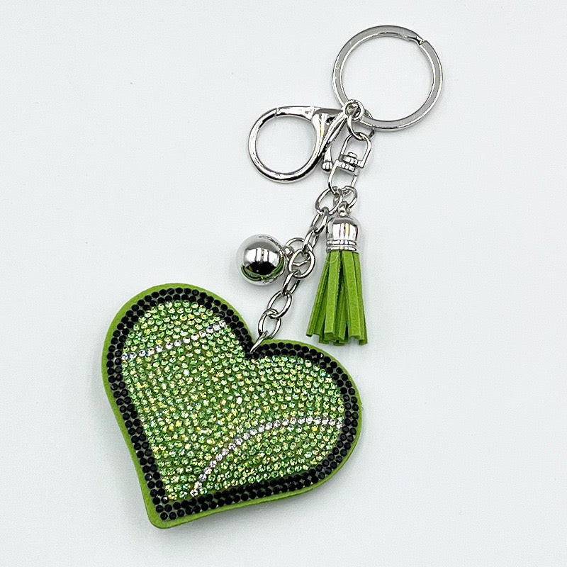 Heart Shaped Sports Rhinestone Keychain, Bling Crystal Baseball Basketball Football Soccer Volleyball Keyring with Tassel Bell, Cute Sports Fan Bag Charm Accessory Gift for Women Girls