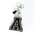 Rhinestone Letter Keychain, Black Varsity Initial Alphabet Charm Keyring with Tassel Bell, Personalized Bag Pendant Gift for Women
