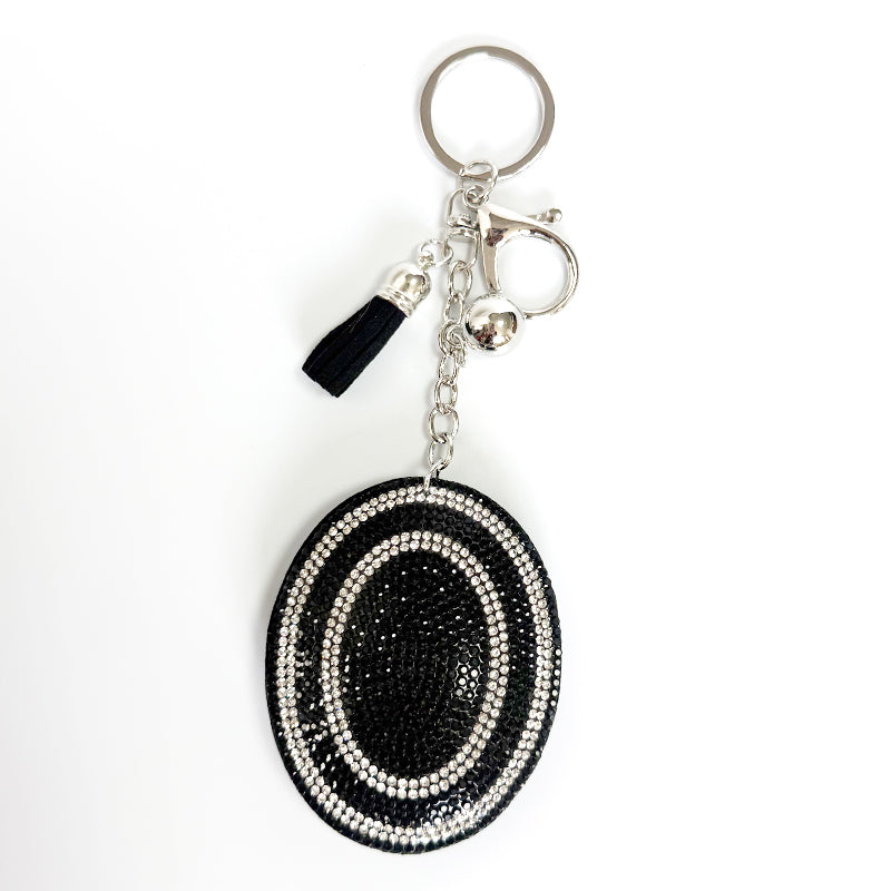 Rhinestone Letter Keychain, Black Varsity Initial Alphabet Charm Keyring with Tassel Bell, Personalized Bag Pendant Gift for Women